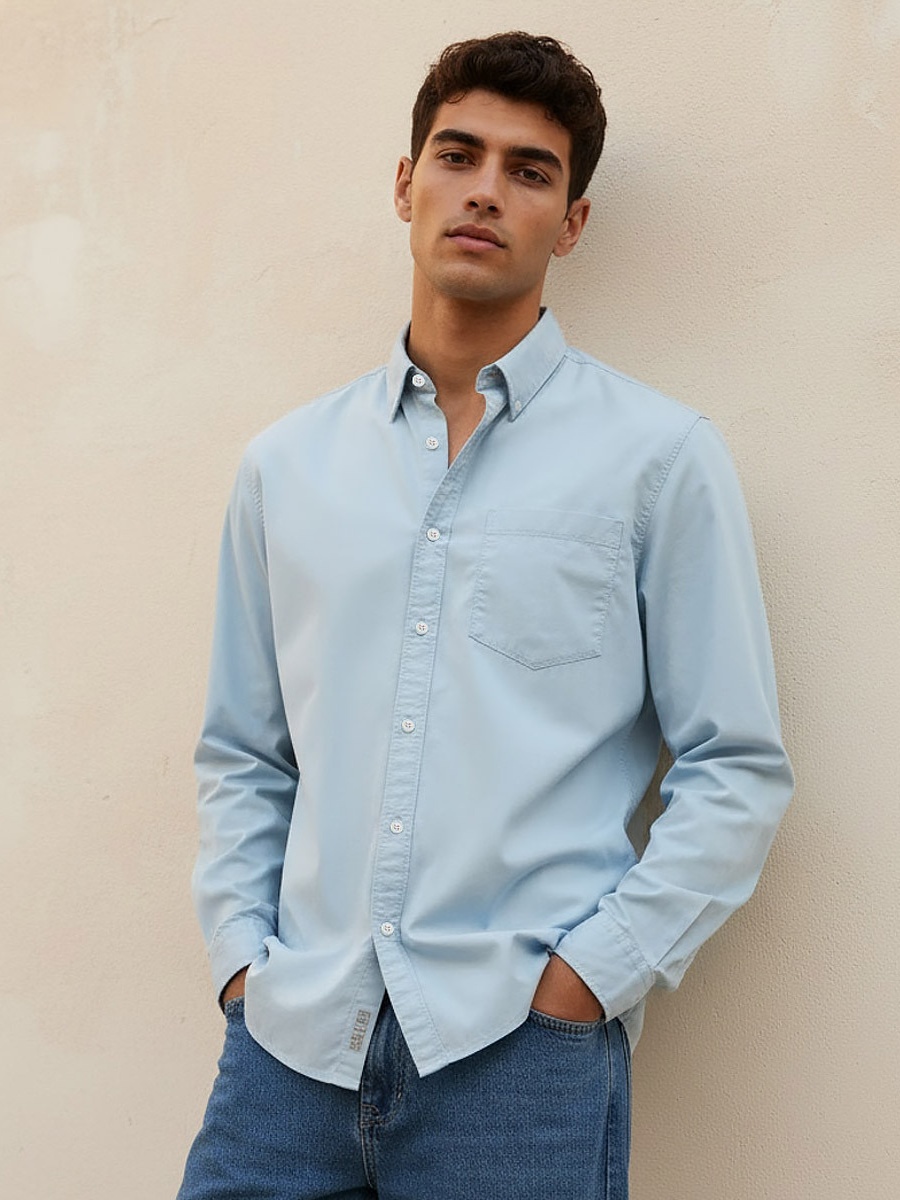 Men Regular Fit Collared Long Sleeve Shirt