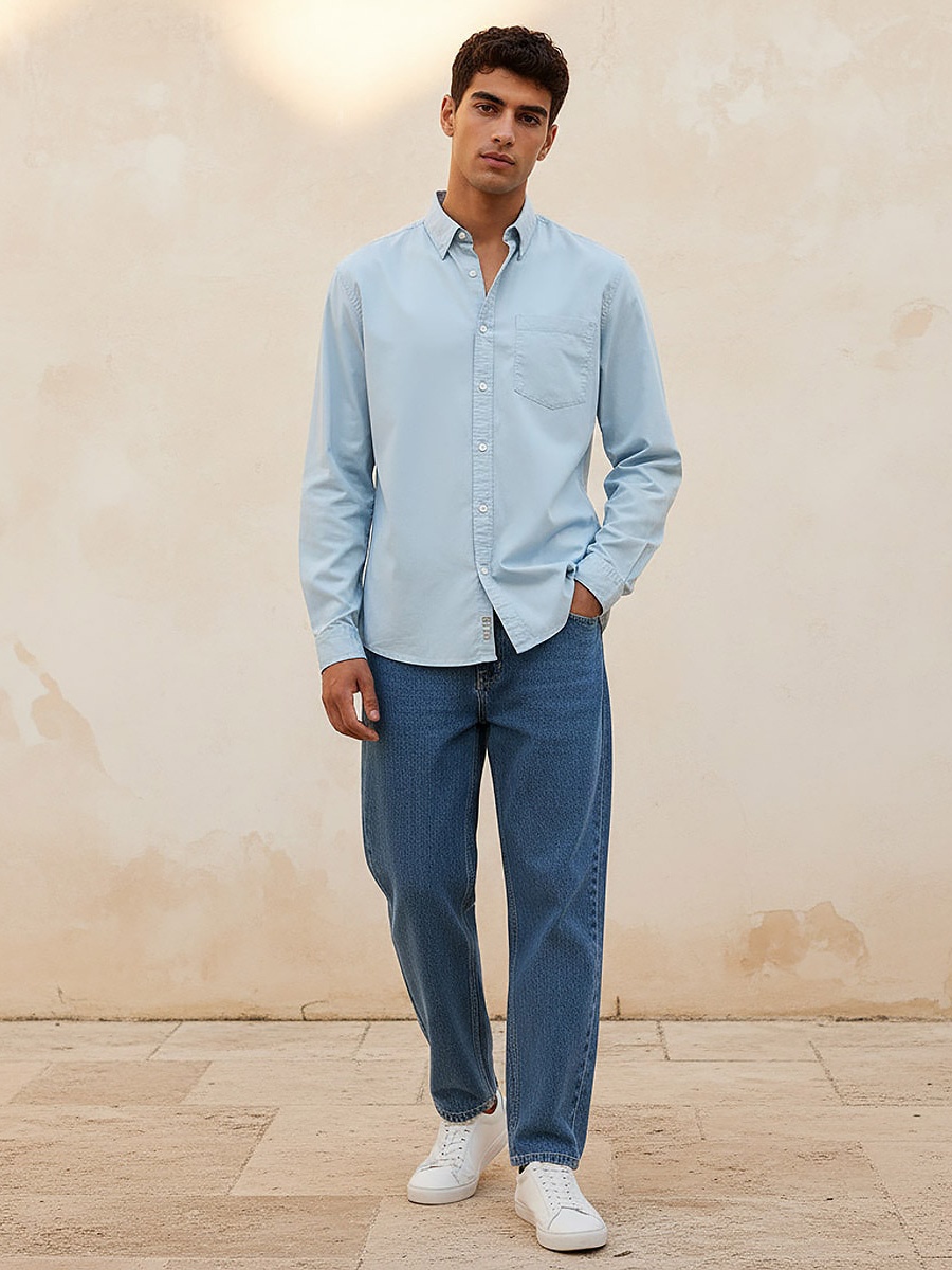 Men Regular Fit Collared Long Sleeve Shirt