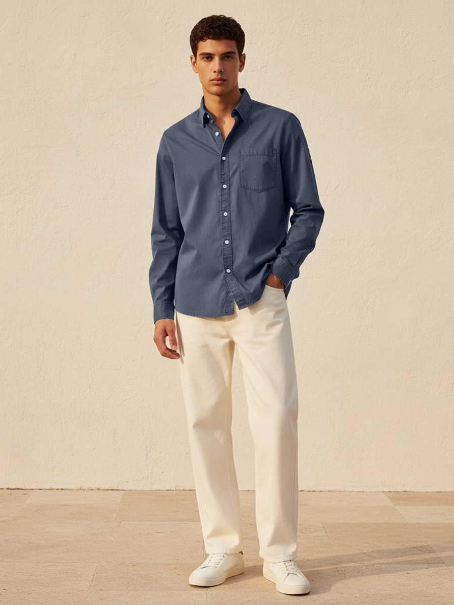 Men Regular Fit Collared Long Sleeve Shirt