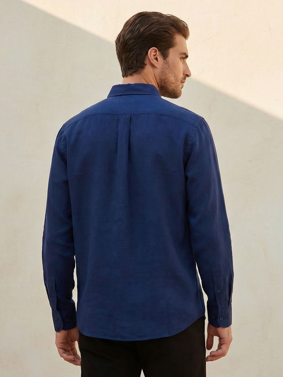 Men Regular Fit Collared Button-Down Long Sleeves Linen Blend Shirt
