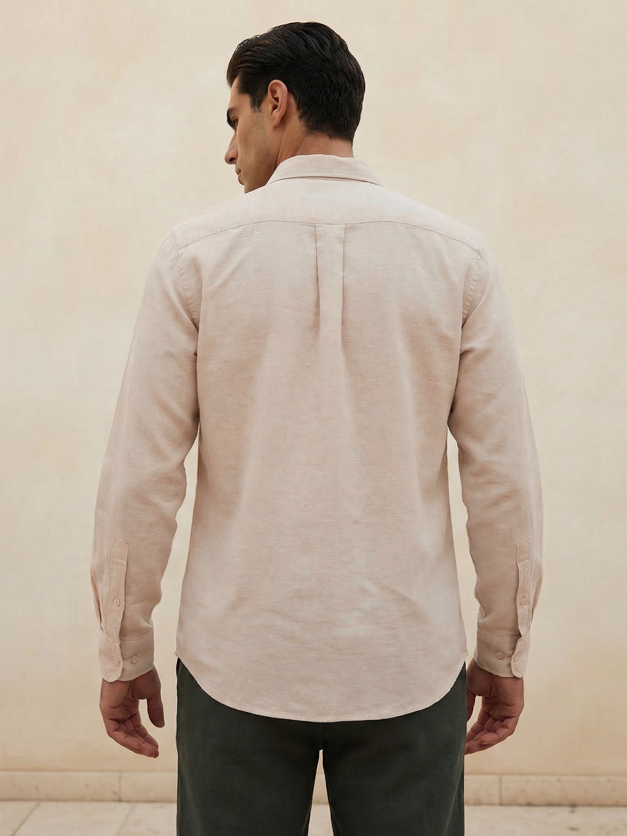 Men Regular Fit Collared Button-Down Long Sleeves Linen Blend Shirt