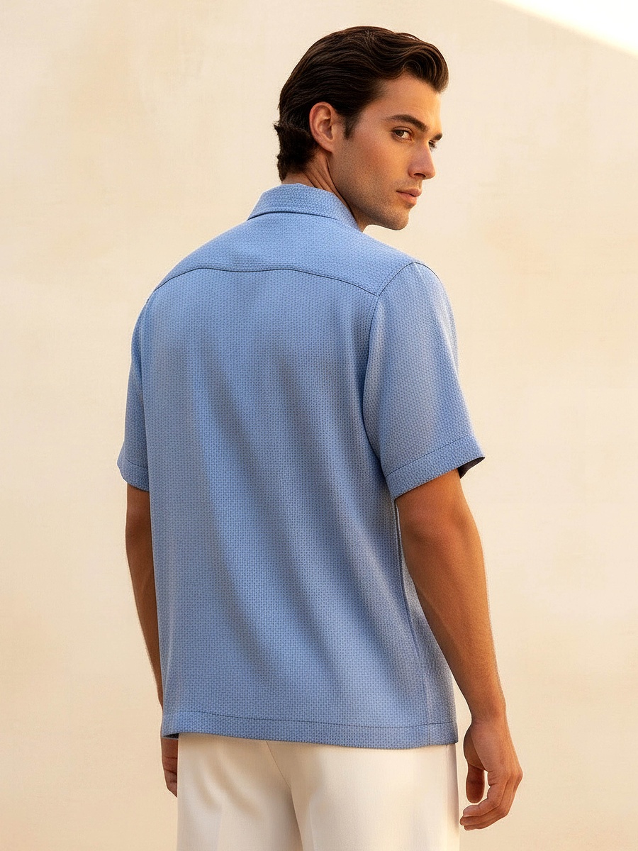 Men Regular Fit Collared Textured Short Sleeve Shirt