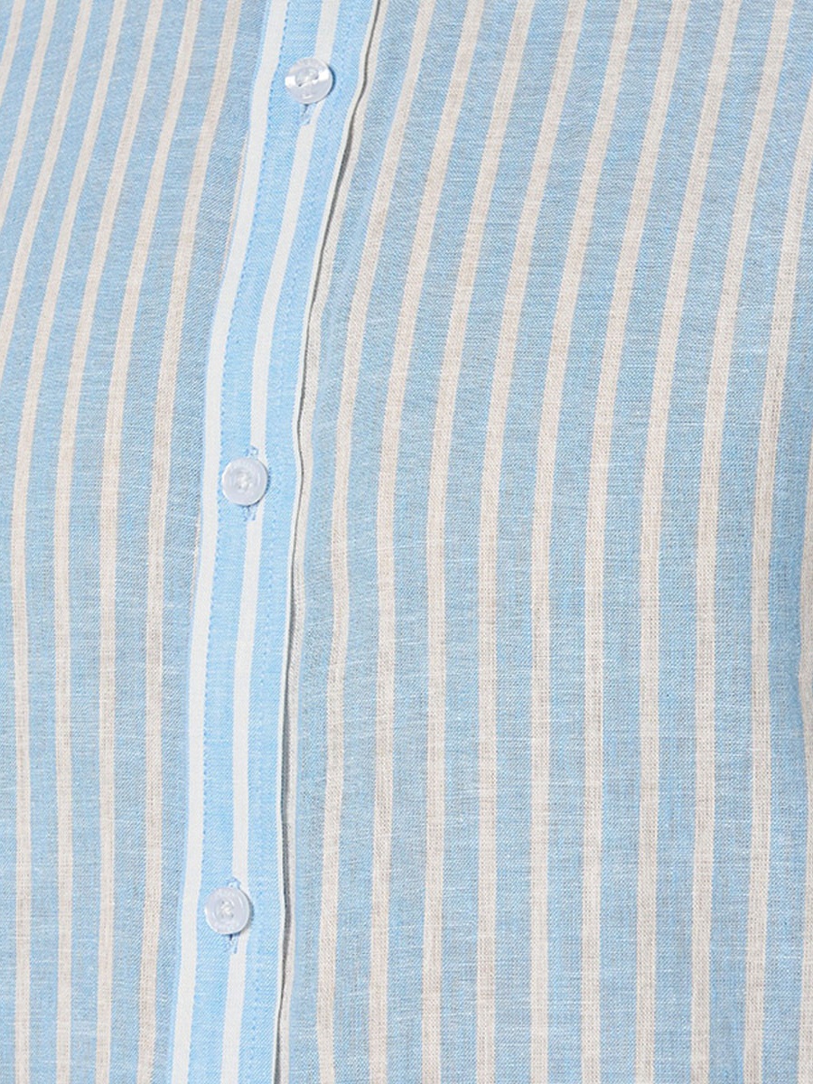 Men Slim Fit Collared Striped Long Sleeve Shirt
