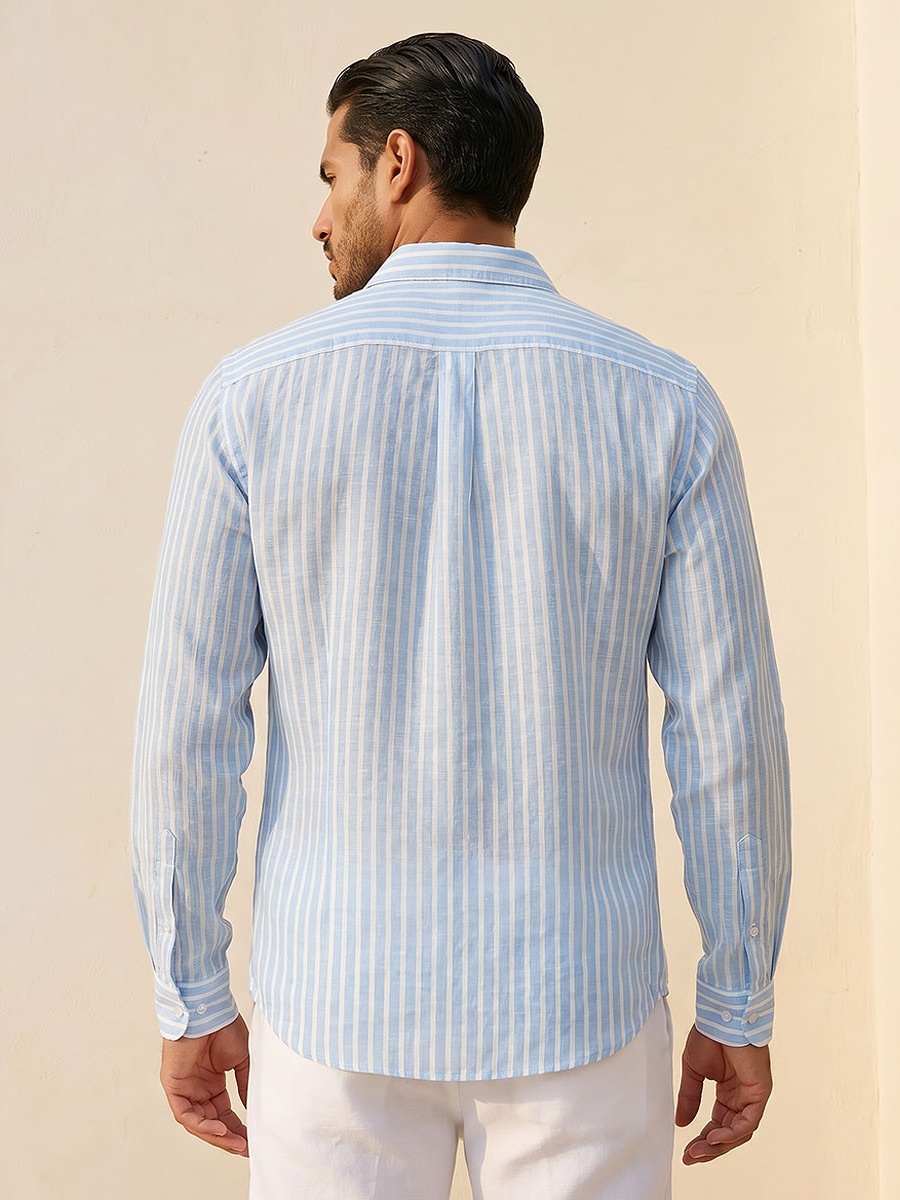 Men Slim Fit Collared Striped Long Sleeve Shirt