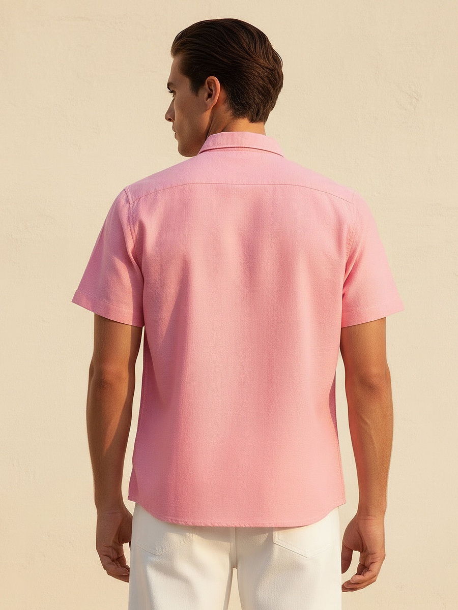 Men Regular Fit Collared Short Sleeves Oxford Shirt