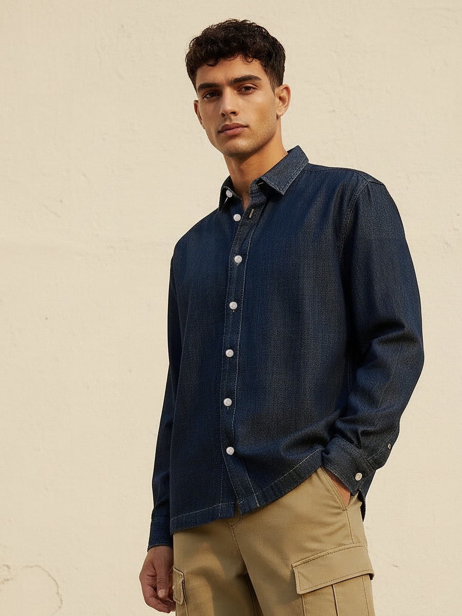 Men Regular Fit Collared Long Sleeve Shirt