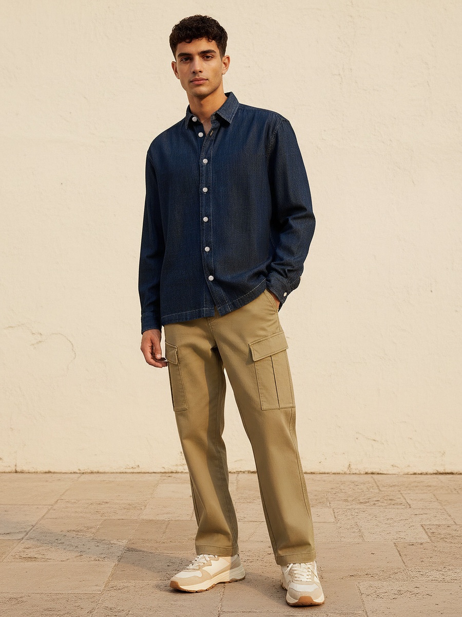 Men Regular Fit Collared Long Sleeve Shirt