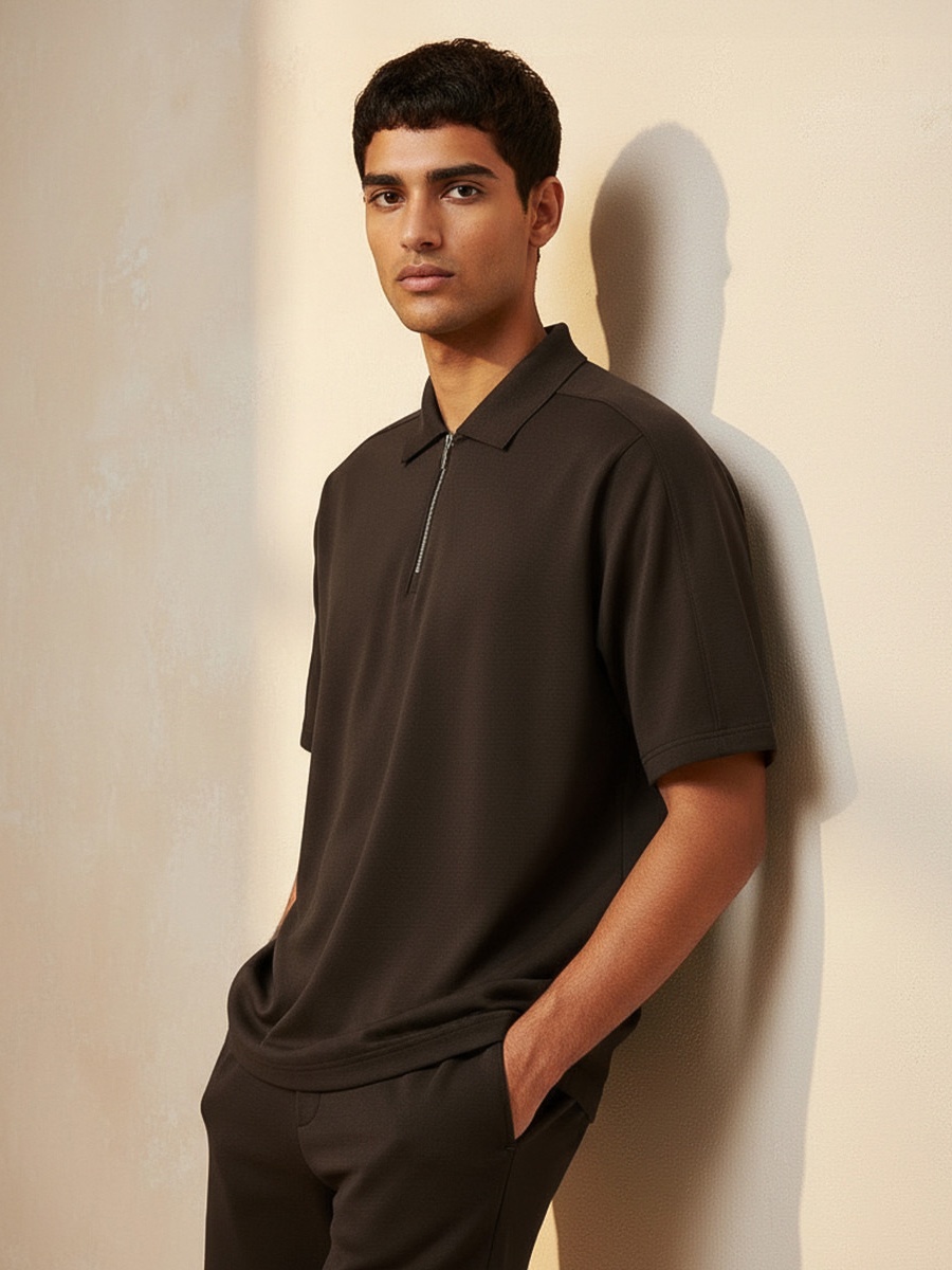 Men Half Zip Polo T-Shirt 