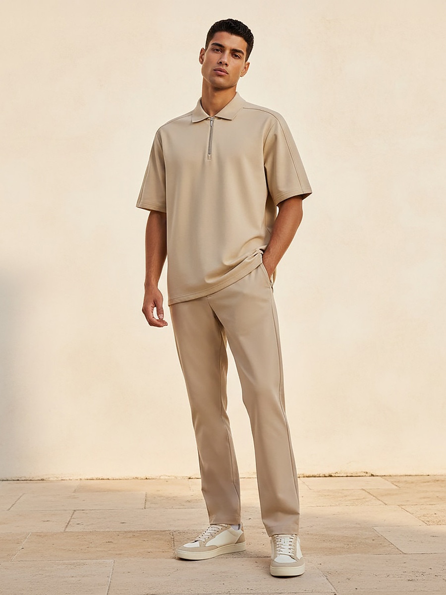 Men Half Zip Polo T-Shirt 