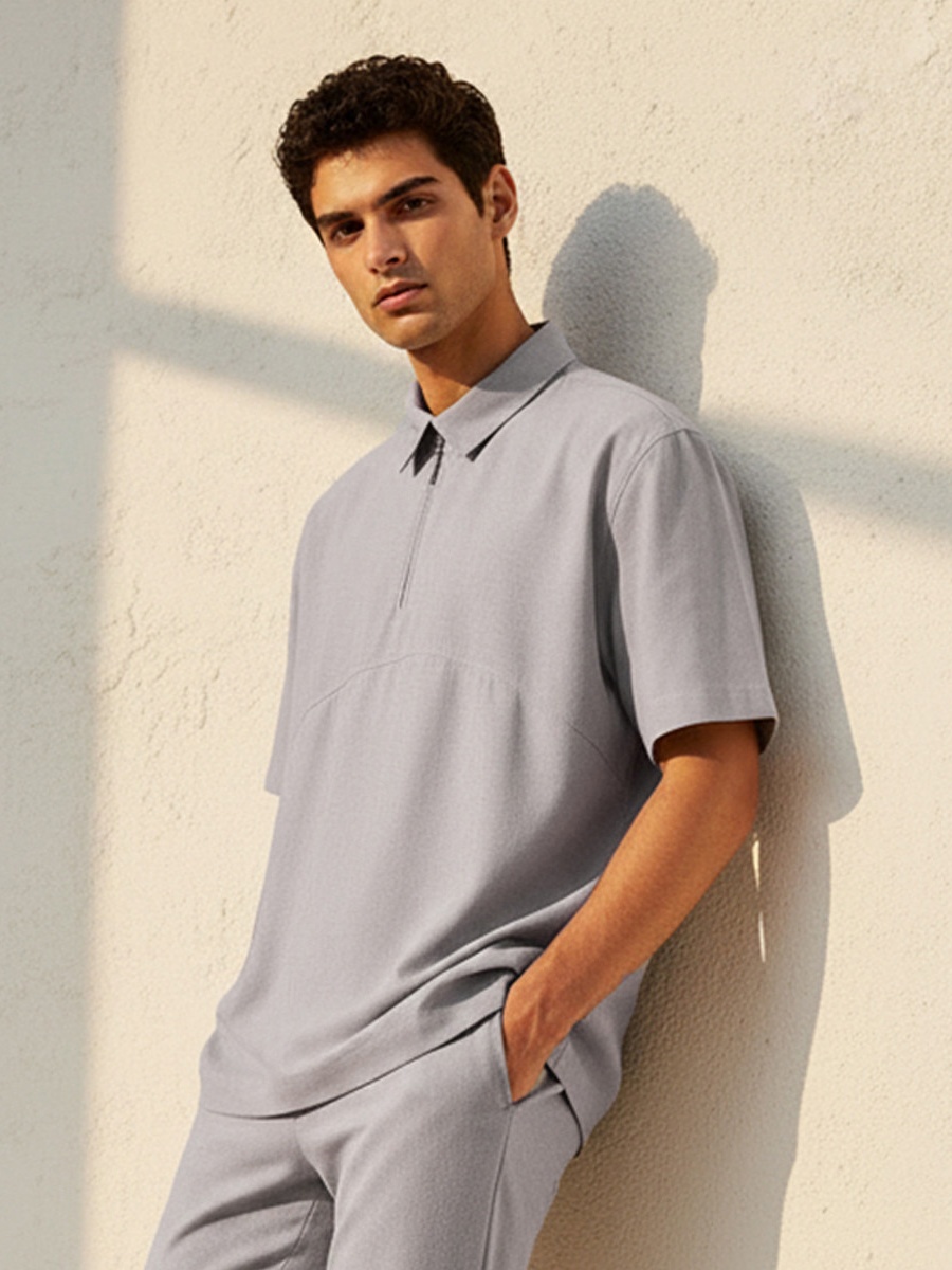 Men Zip Through Polo T-Shirt 
