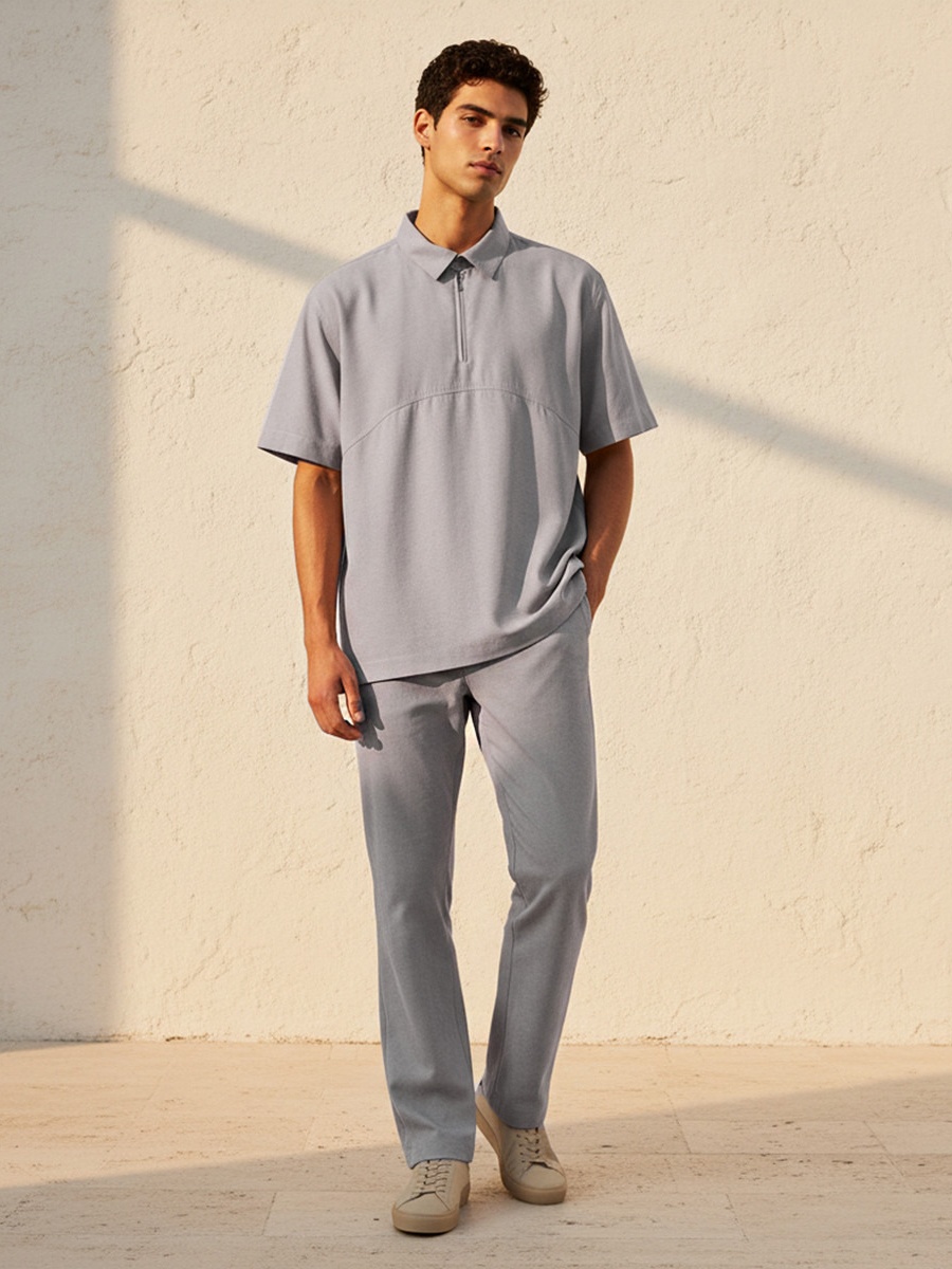 Men Zip Through Polo T-Shirt 