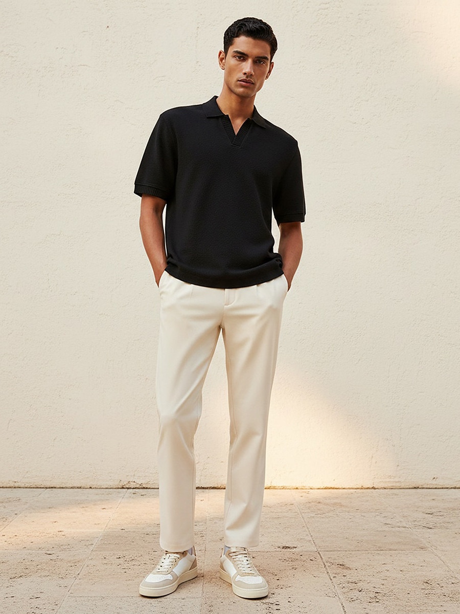 Men Short Sleeve Textured Polo T-Shirt 