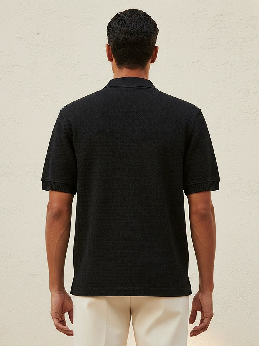 Men Short Sleeve Textured Polo T-Shirt 