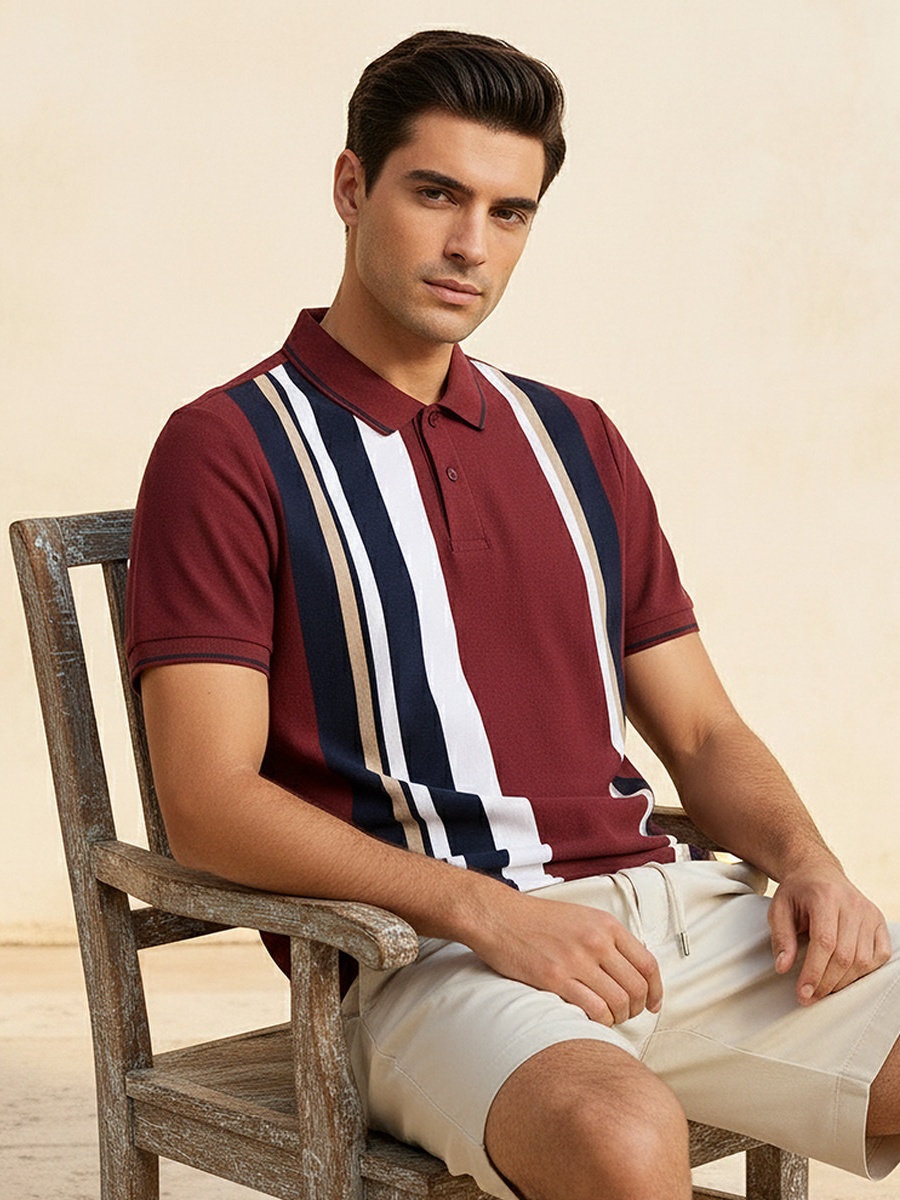 Men Short Sleeves Striped Polo T-Shirt 