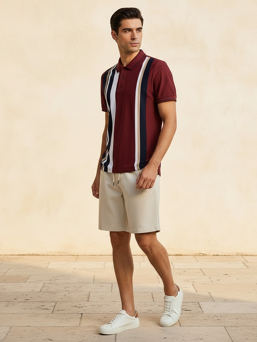 Men Short Sleeves Striped Polo T-Shirt 