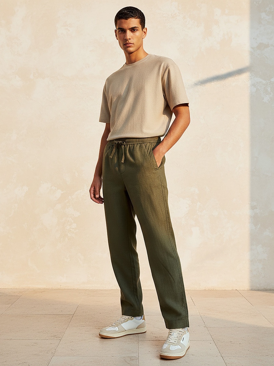 Men Regular Fit Twill Trousers