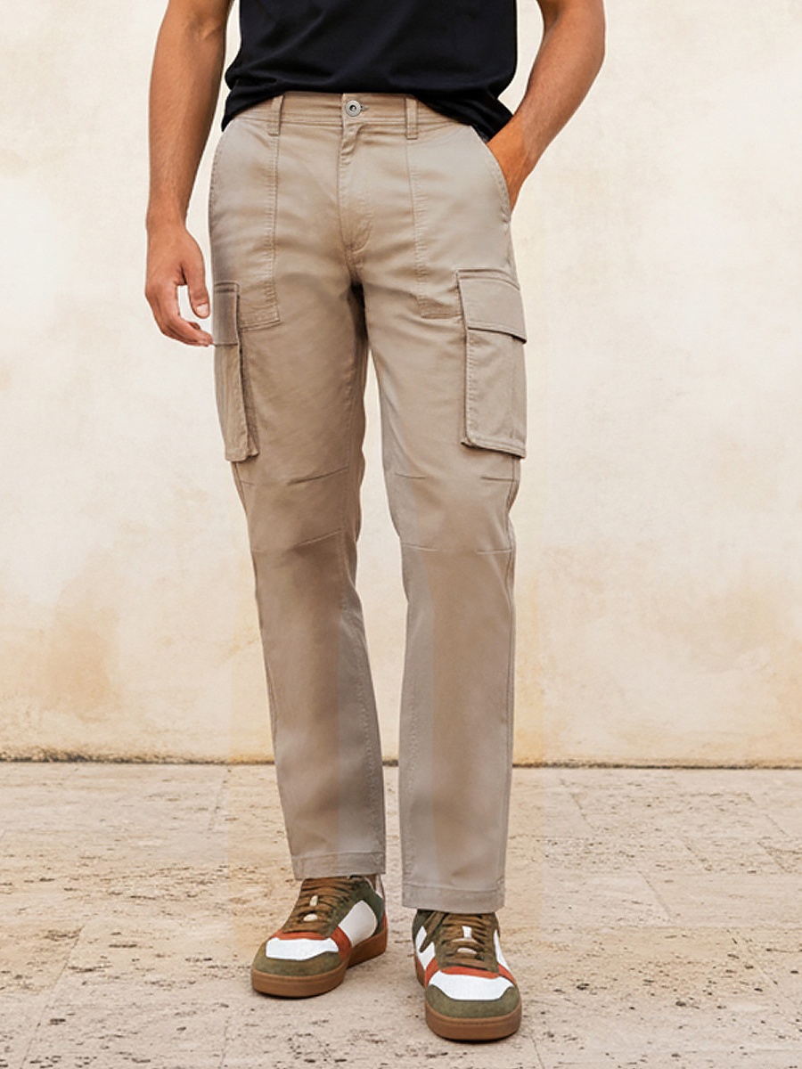 Men Regular Fit Twill Cargo Trousers