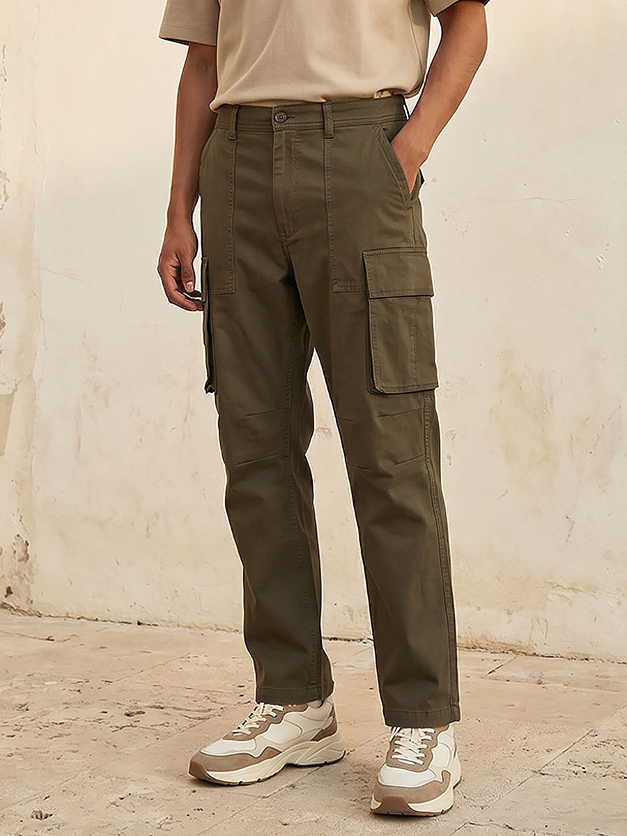 Men Regular Fit Twill Cargo Trousers