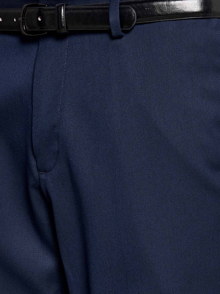 Men Slim Fit Belted Formal Trousers