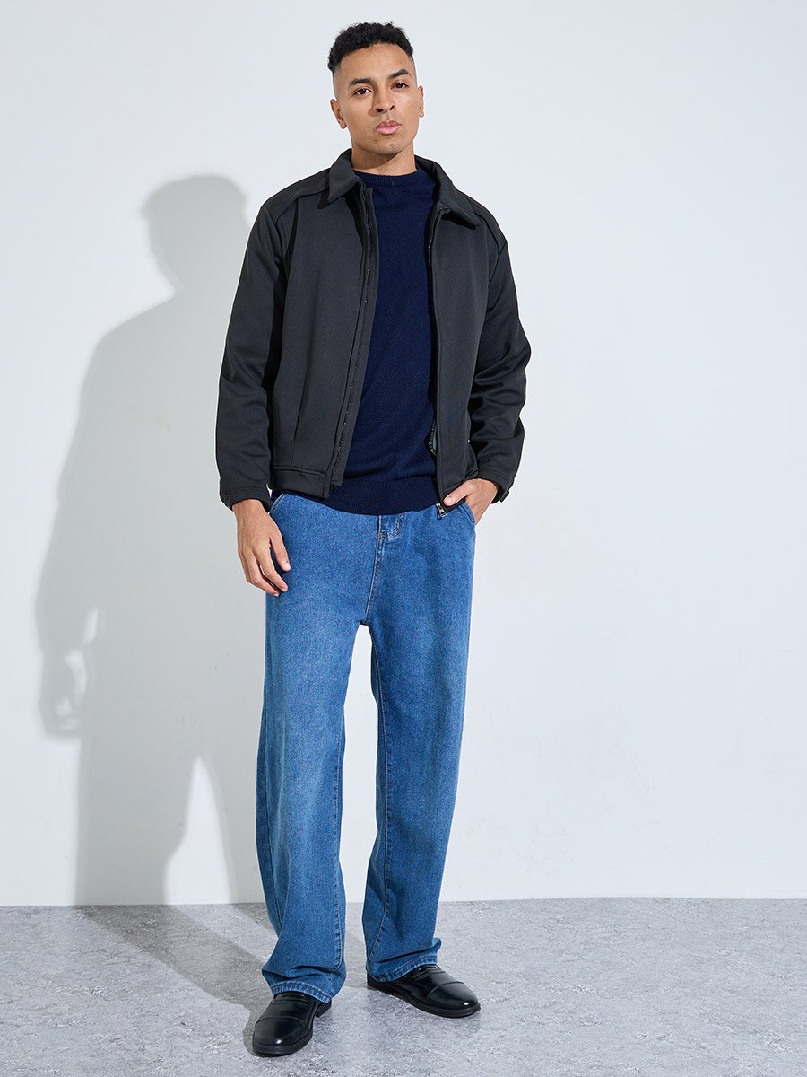 Black Minimal Zip-Through Jacket
