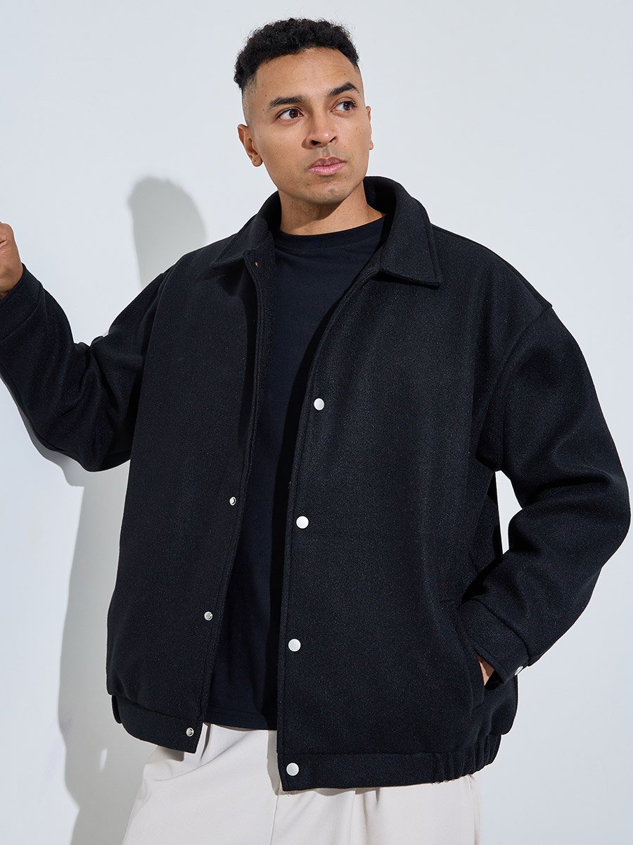 Black Solid Urban Jacket
