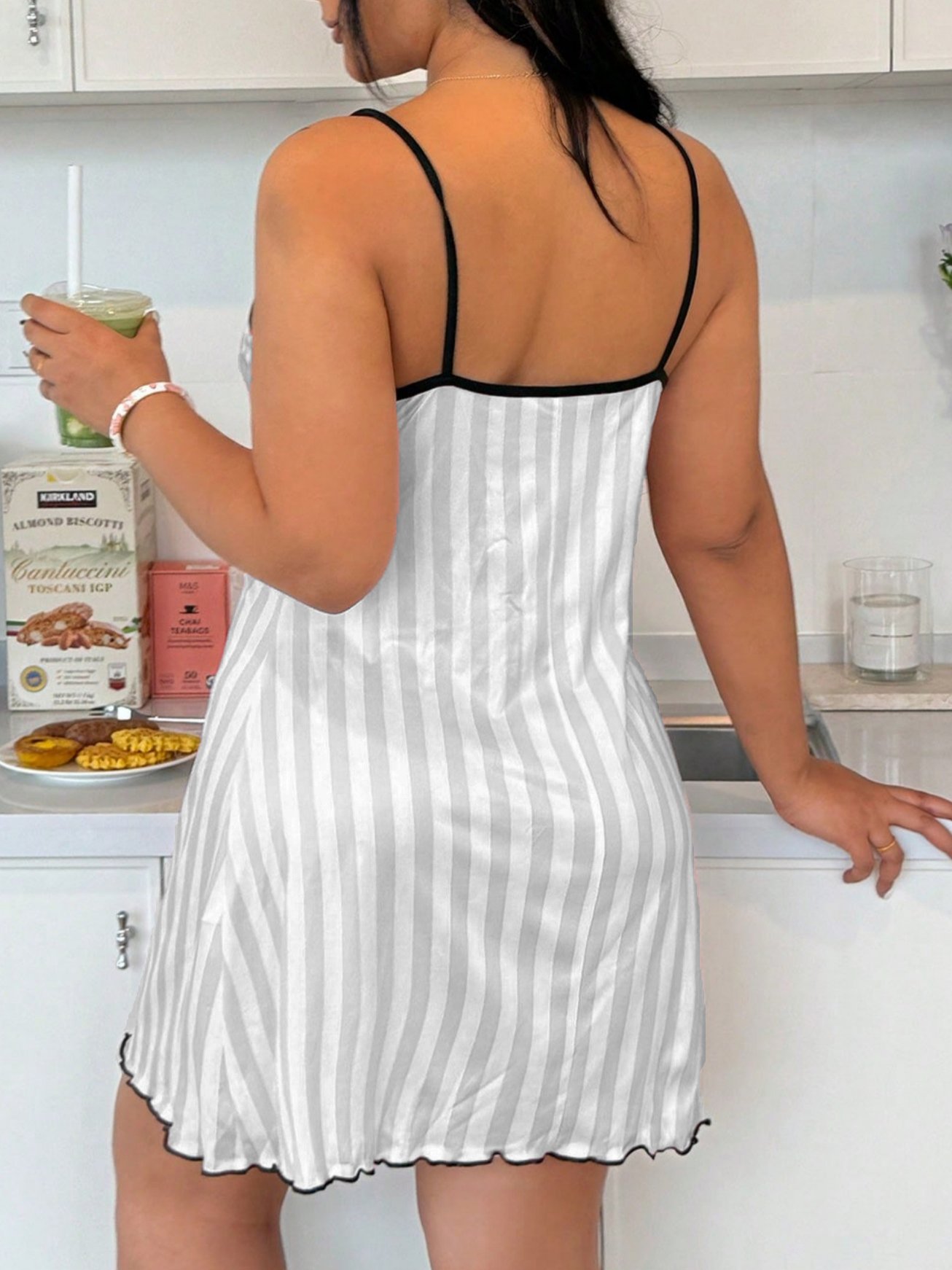 Plus Size Multi-Color Striped Sleeveless Slip Nightdress