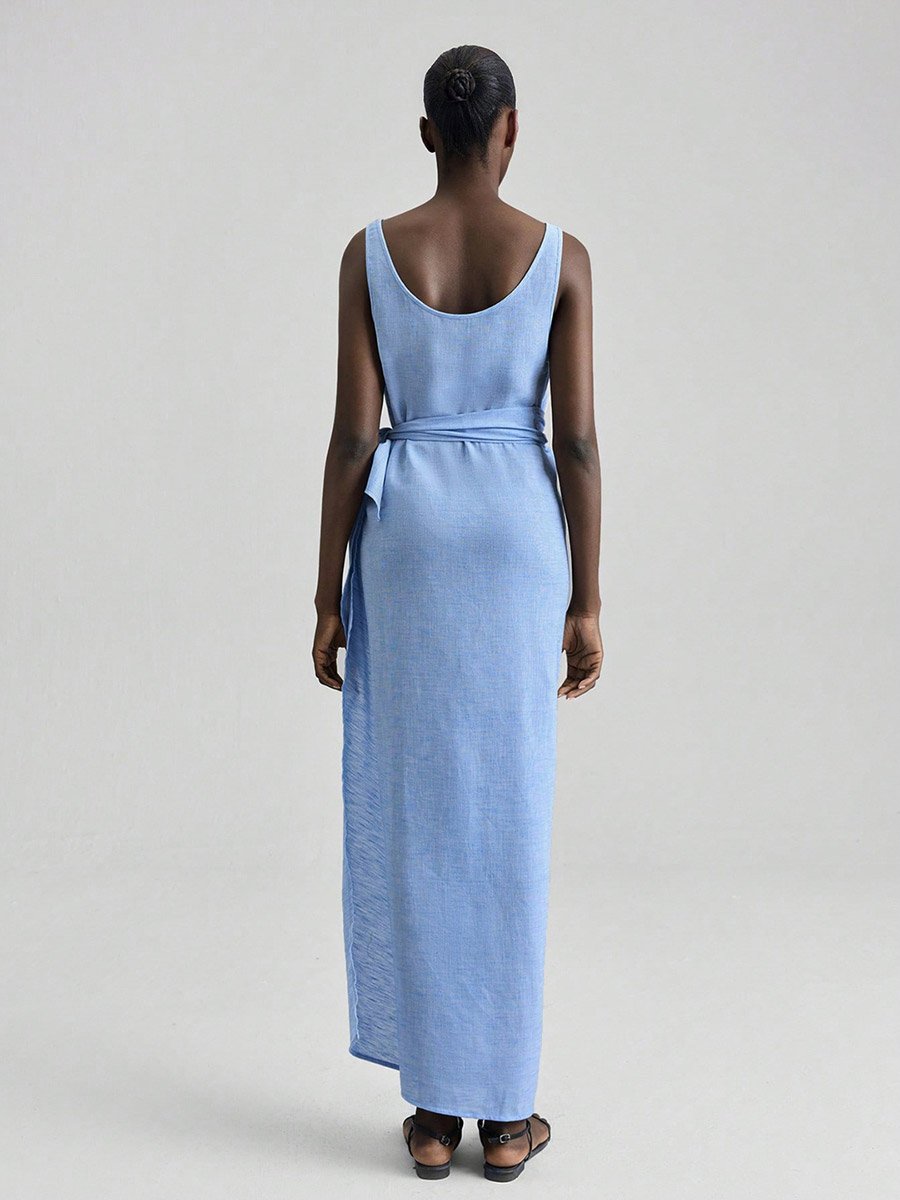 Sky Blue Sleeveless Sheath Maxi Dress
