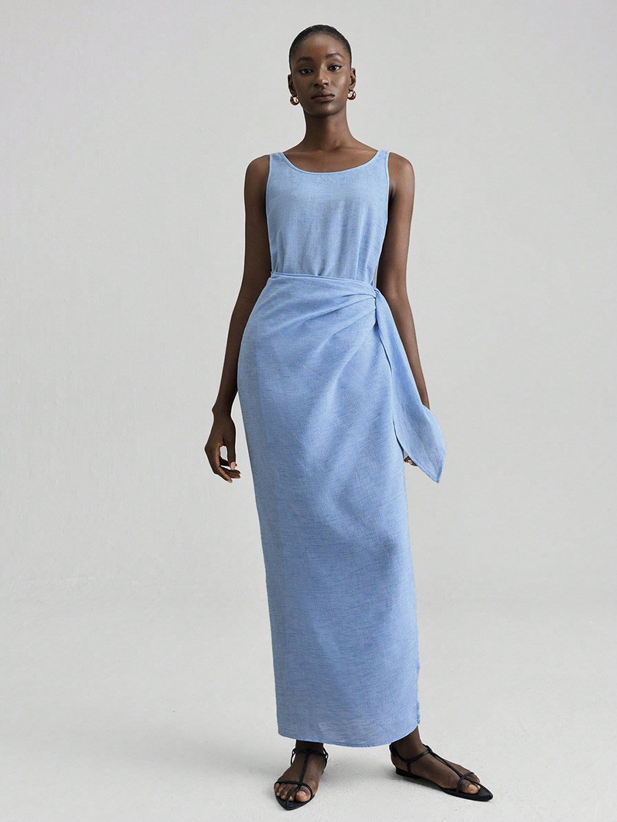 Sky Blue Sleeveless Sheath Maxi Dress