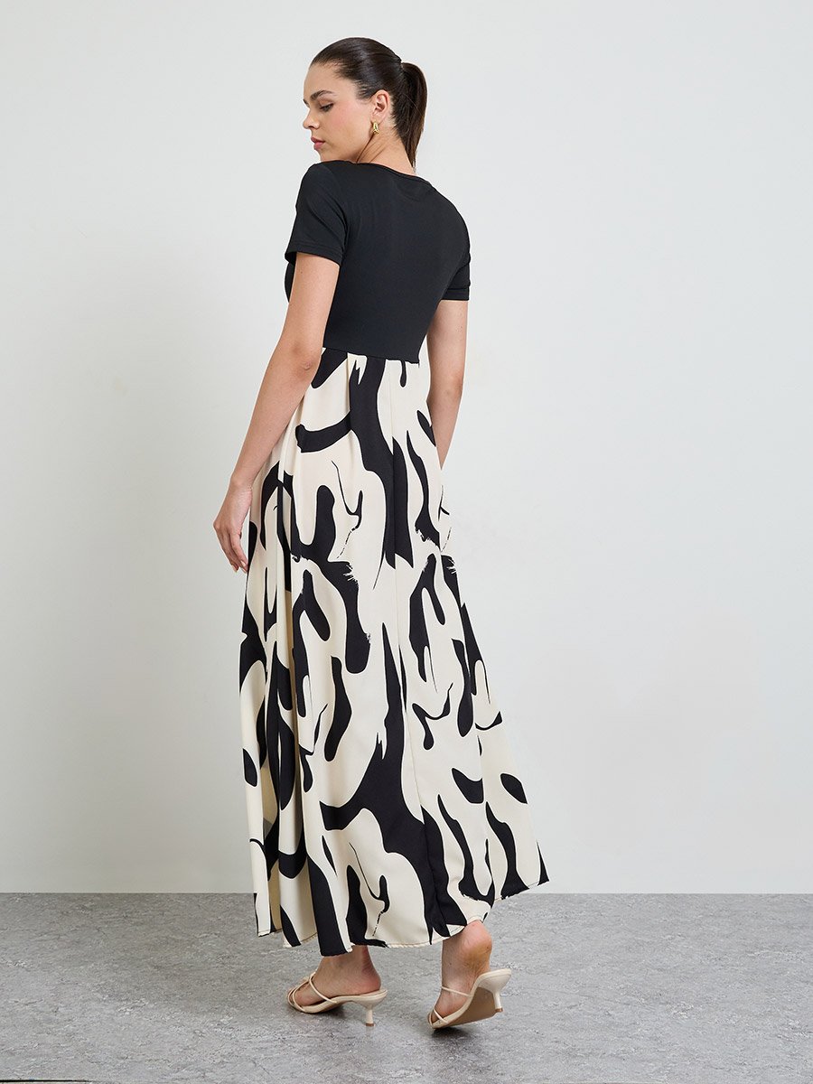 Multi-Color Graphic Print A-Line Maxi Dress
