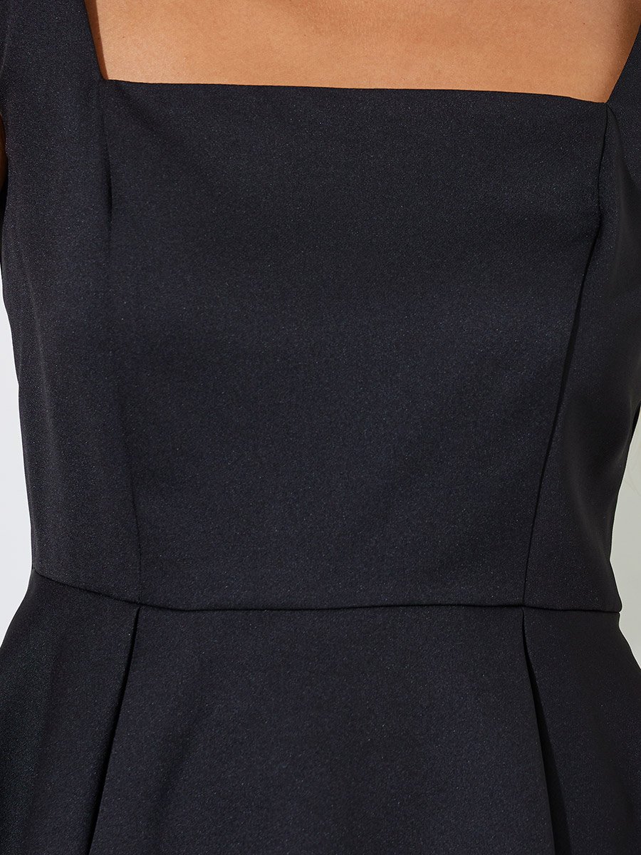 Black Solid Ruffle Details Sleeveless Peplum Blouse