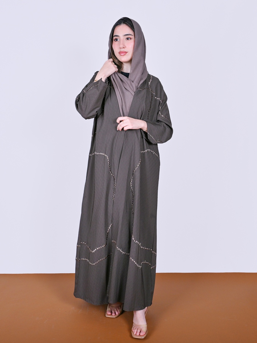 Grey Wrap Abaya with Beadwork