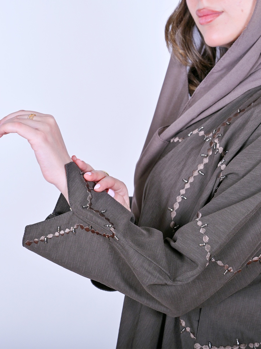Grey Wrap Abaya with Beadwork