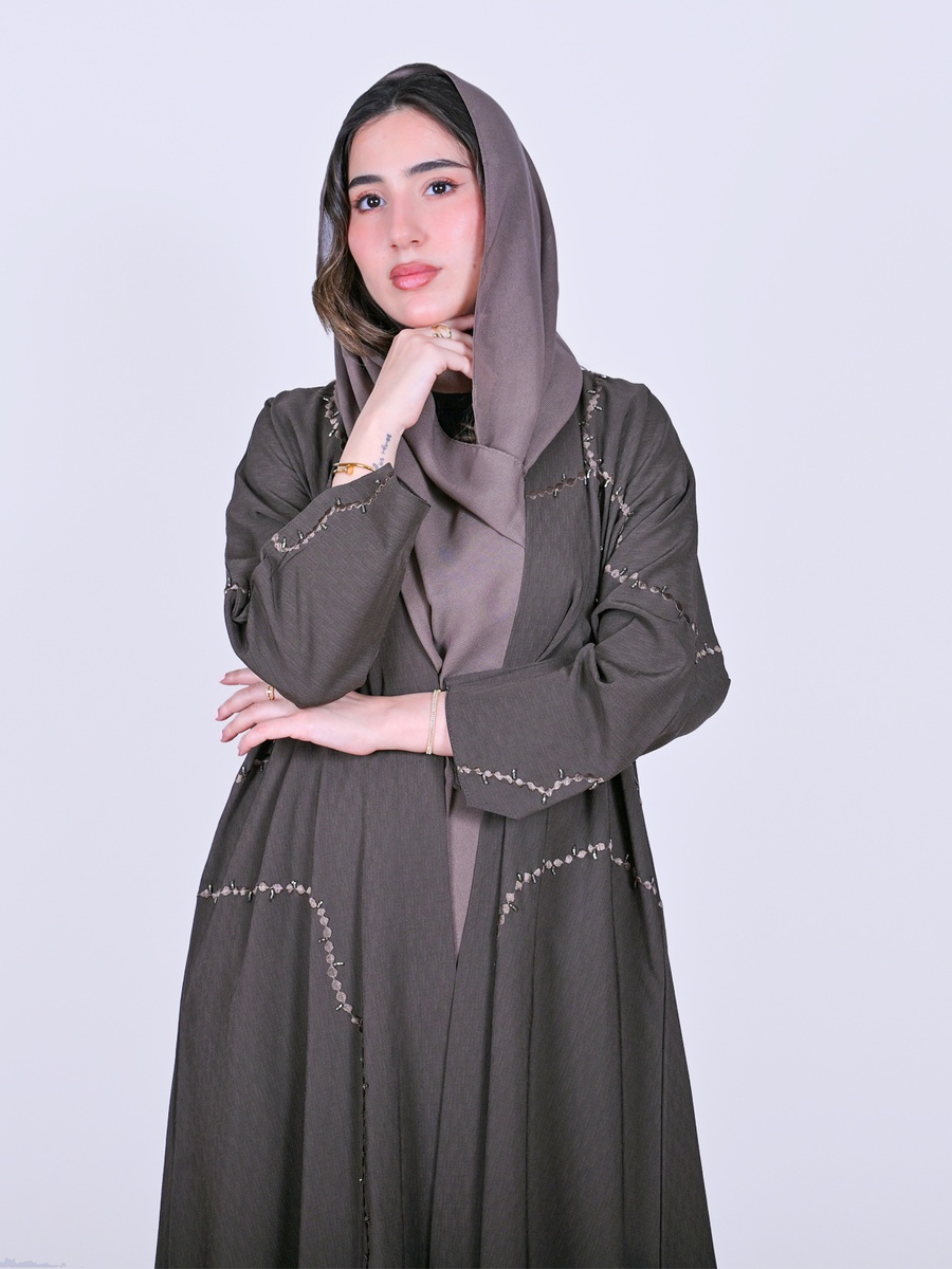 Grey Wrap Abaya with Beadwork