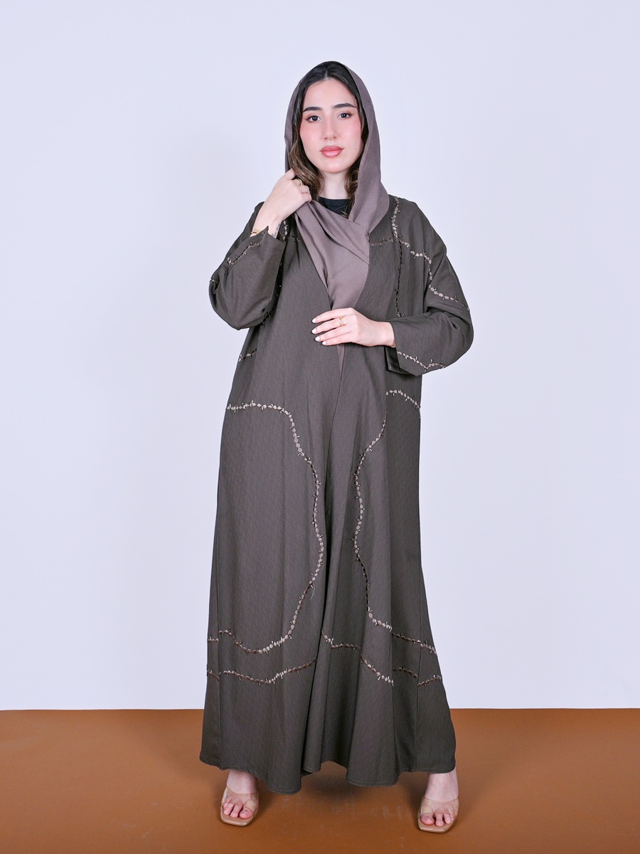 Grey Wrap Abaya with Beadwork