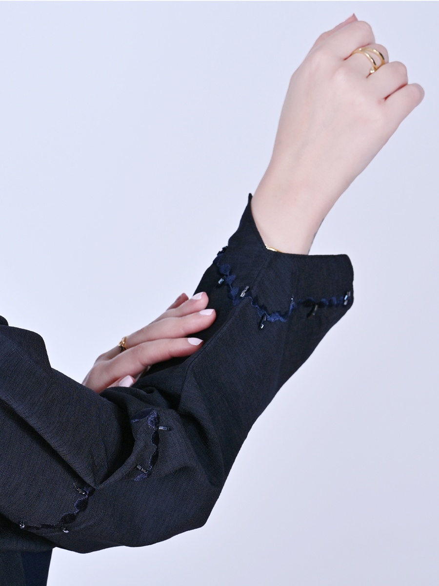 Navy Blue Wrap Abaya with Beadwork