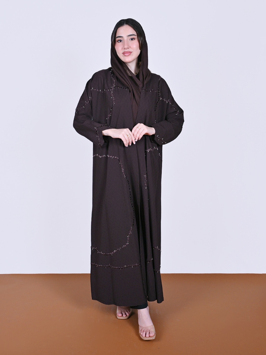 Brown Wrap Abaya with Beadwork