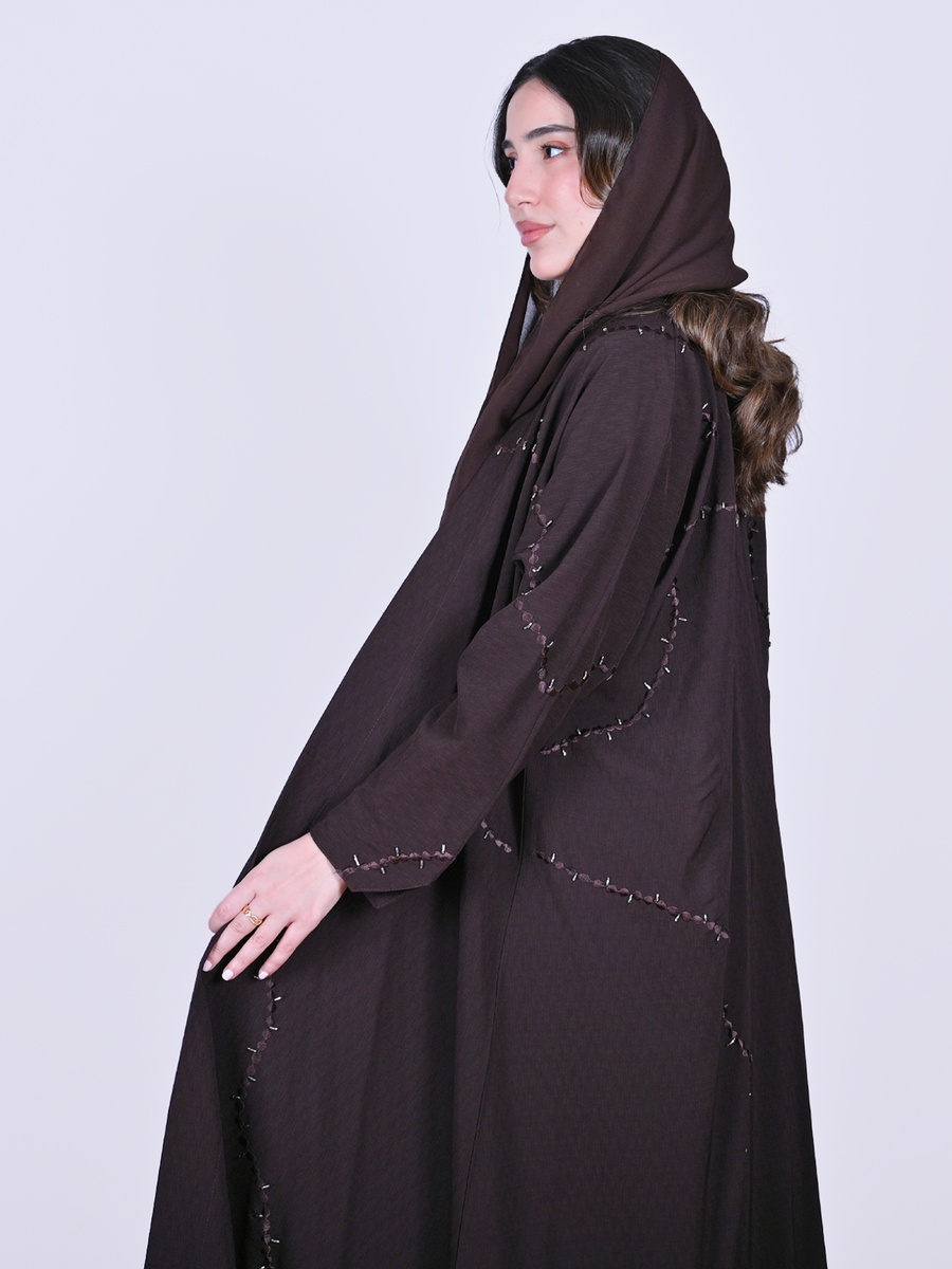 Brown Wrap Abaya with Beadwork