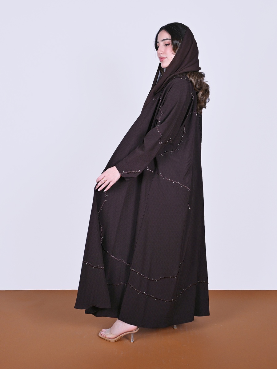 Brown Wrap Abaya with Beadwork