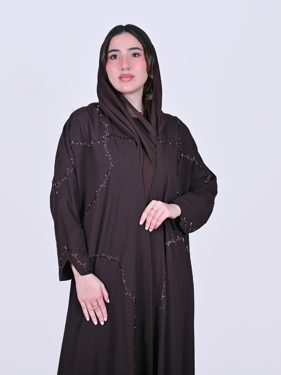 Brown Wrap Abaya with Beadwork