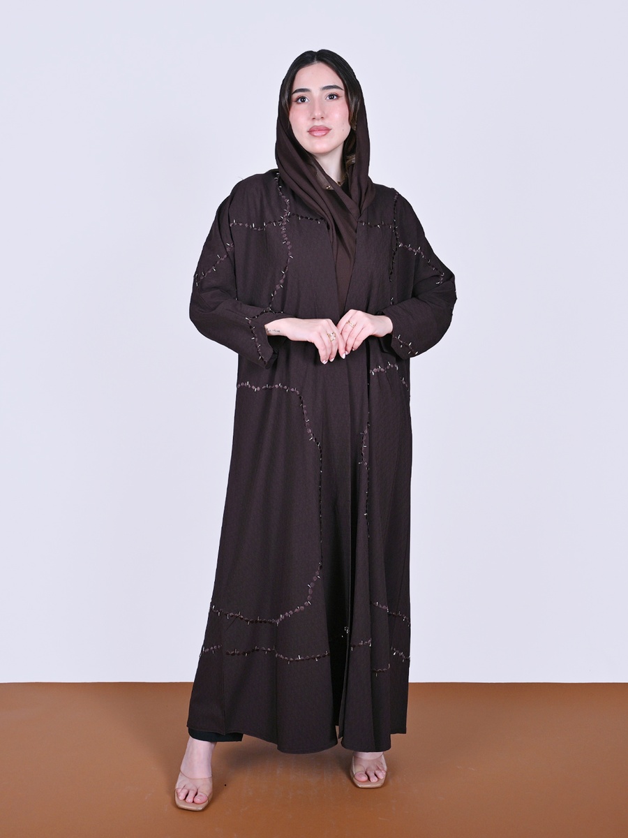 Brown Wrap Abaya with Beadwork