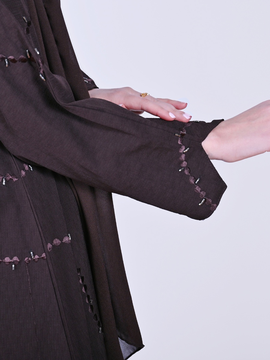 Brown Wrap Abaya with Beadwork