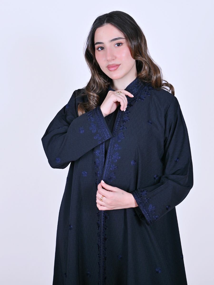 Navy Blue Wrap Abaya with Embroidery