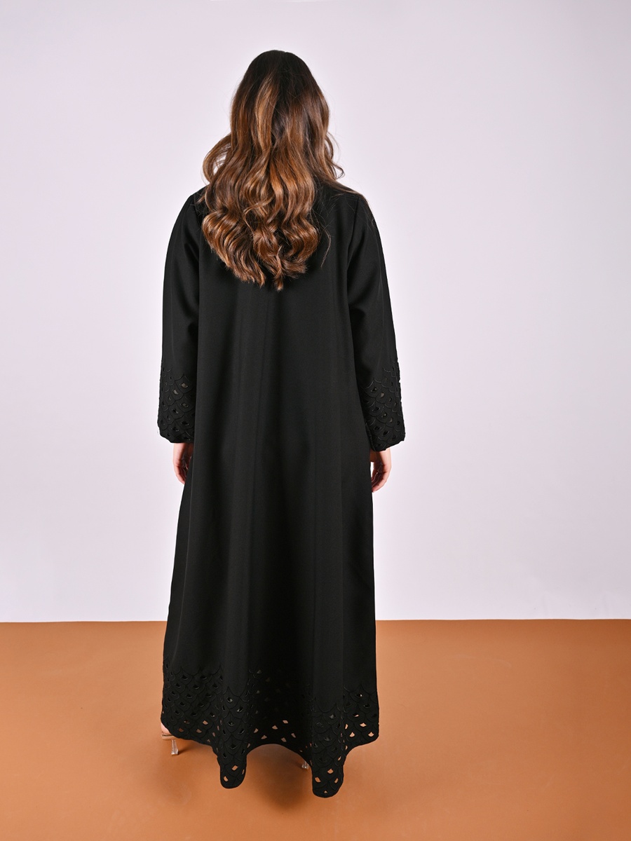 Black Blazer-Style Abaya with Cut-Out Pattern