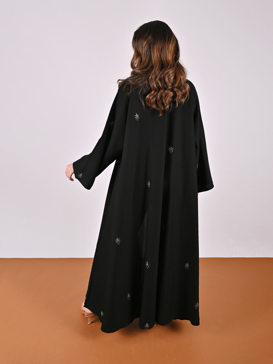 Black Flared Abaya with Embroidery