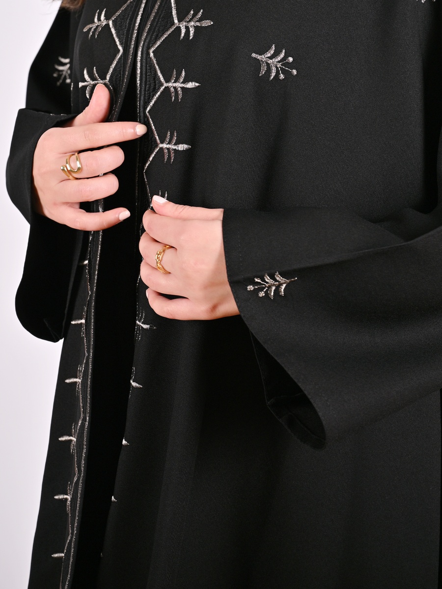 Black Flared Abaya with Embroidery