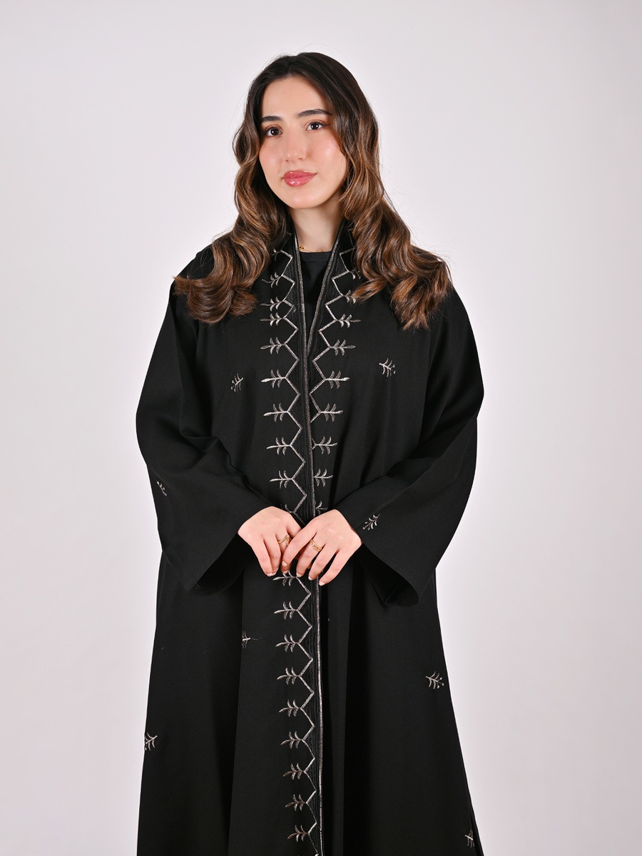 Black Flared Abaya with Embroidery