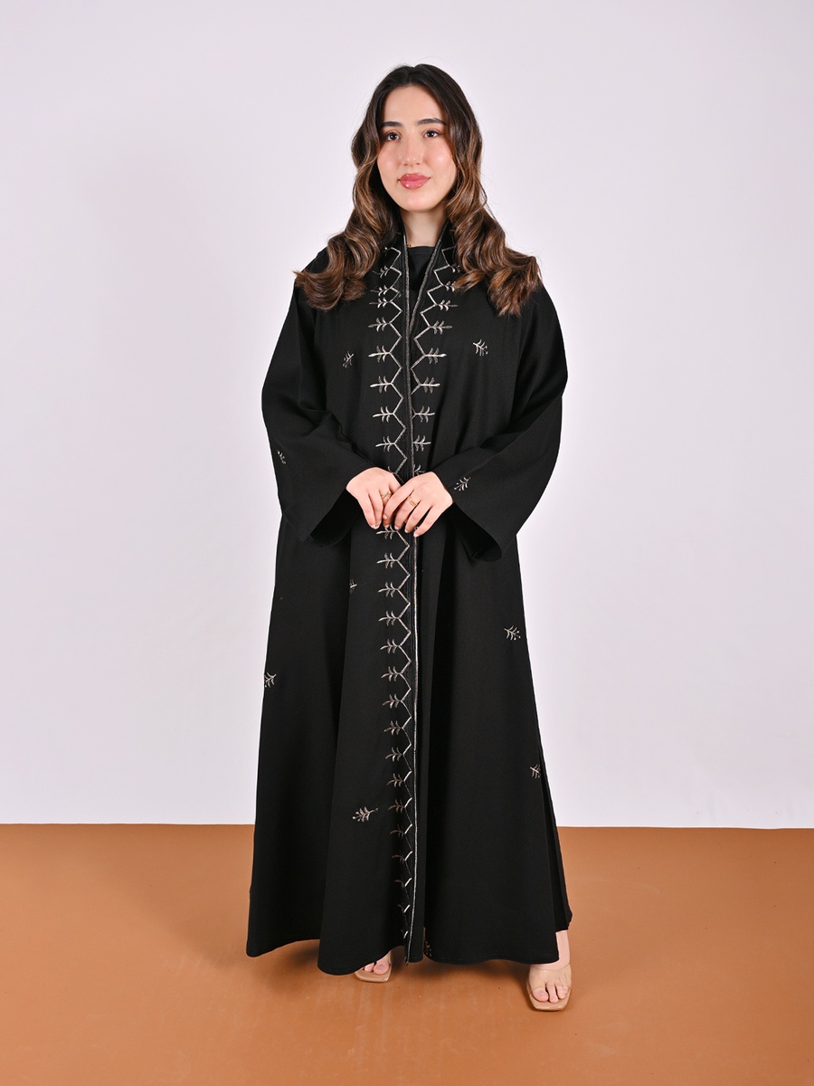 Black Flared Abaya with Embroidery