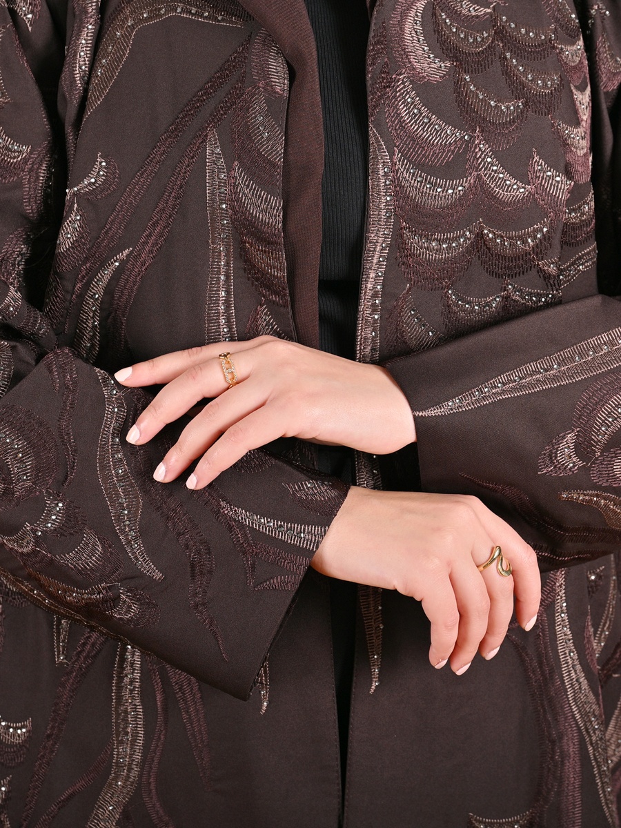 Brown Embroidered Abaya with Embellishment