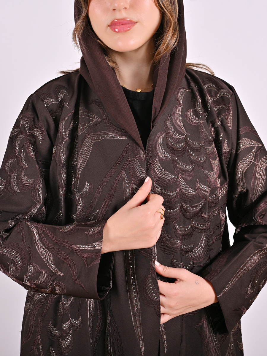 Brown Embroidered Abaya with Embellishment