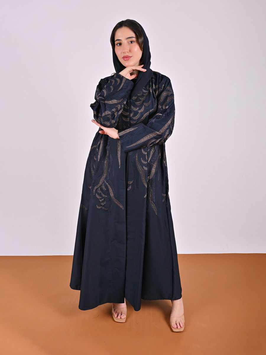 Navy Blue Embroidered Abaya with Embellishment